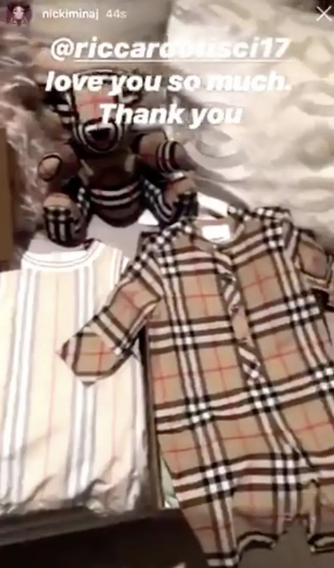 Nicki Minaj shares Instagram photo of a Burberry baby clothes set