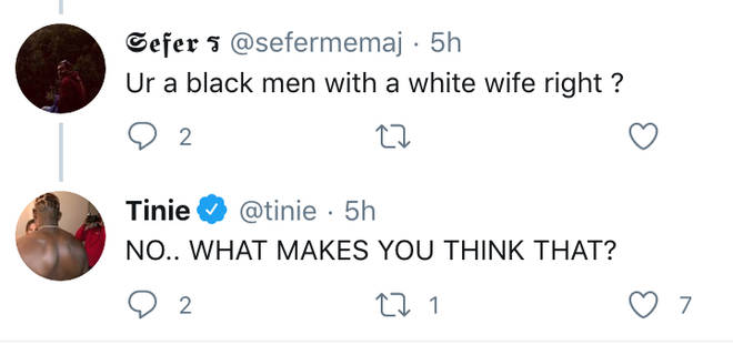 Tinie hits back at claims his wife is white