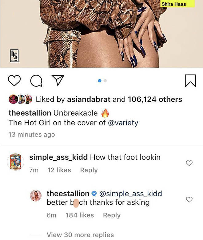 Megan Thee Stallion responds to the offensive question on Instagram