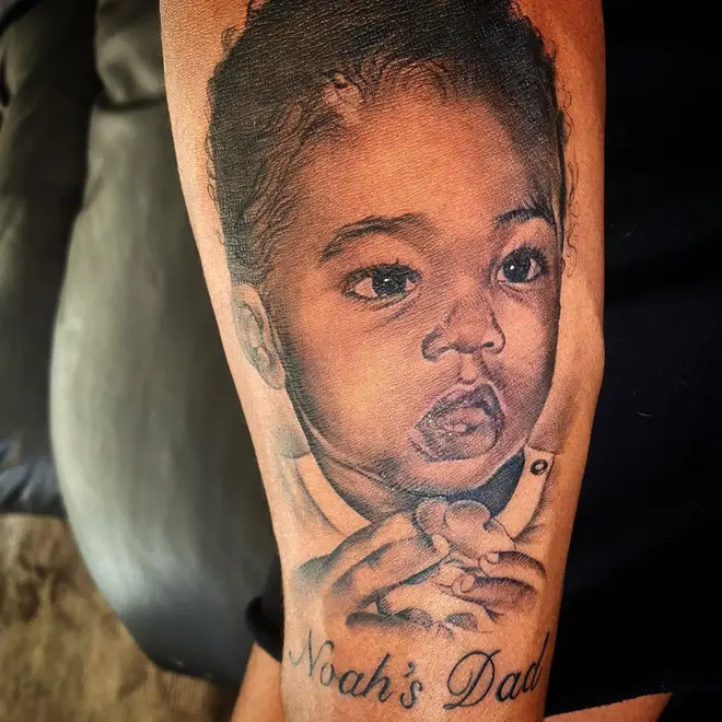 The 'Slow Motion' singer debuted his new inking in honour of his one-year-old son, Noah.
