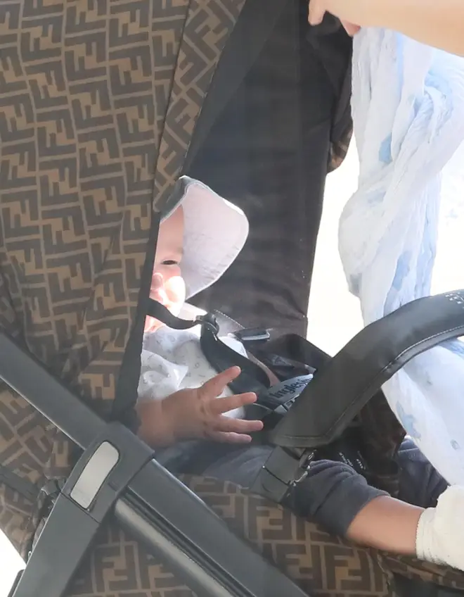 Baby Onyx is spotted for the first time in his Fendi stroller