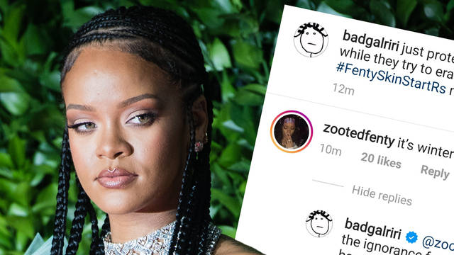 Rihanna claps back at "ignorant" fan over skincare jibe.