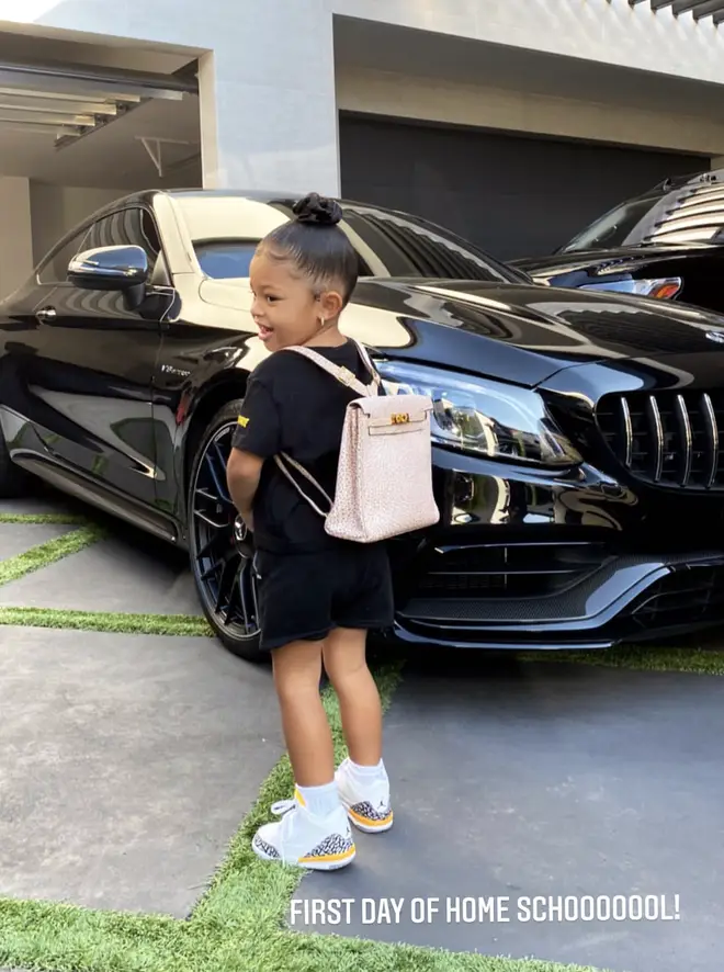 Stormi wore a £12,000 pink Hermes backpack to first day of school.