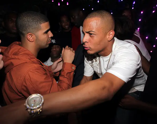 T.I (R) confirms that his friend urinated on Drake (L)