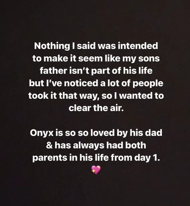 "Onyx is so so loved by his dad & has always had both parents in his life from day 1", wrote Iggy.