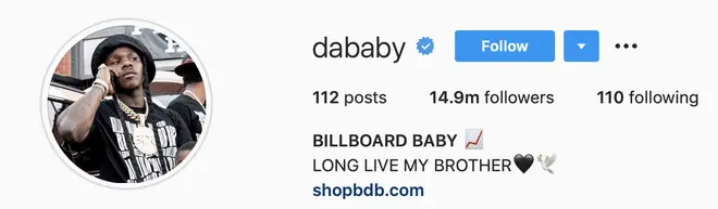 DaBaby pays tribute to his older brother who passed away on his Instagram bio