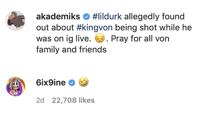 The 'GOOBA' rapper, 24, left a laughing emoji under Akademiks' post, which left fans furious.
