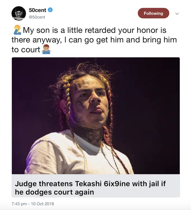 50 Cent mocked Tekashi 6ix9ine over Twitter following his jail threats.