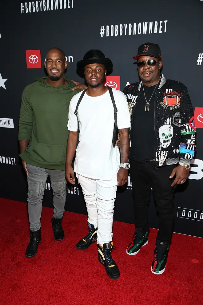 Bobby Brown Jr. (centre), pictured here with his father Bobby Brown (right) and his brother Landon Brown (left).