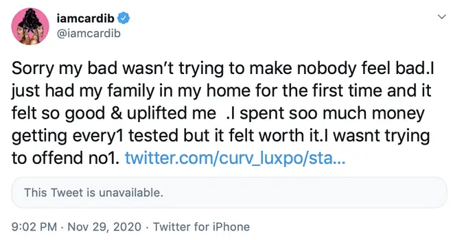 Cardi B apologises about having a gathering during COVID-19