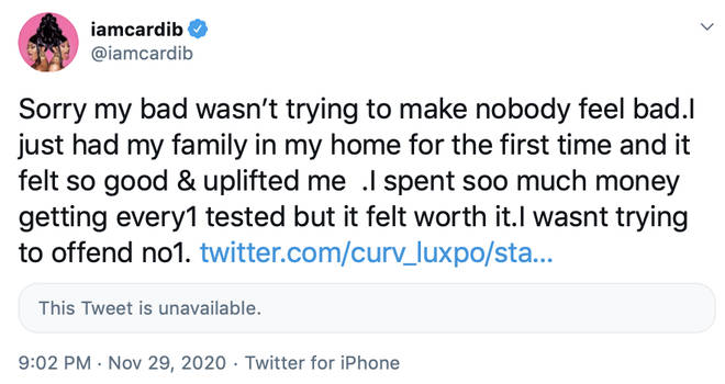 Cardi B apologises about having a gathering during COVID-19