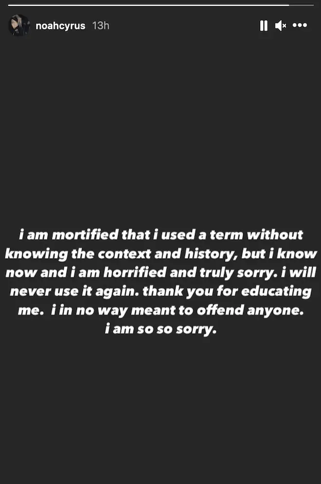 Noah Cyrus issues an apology on Instagram