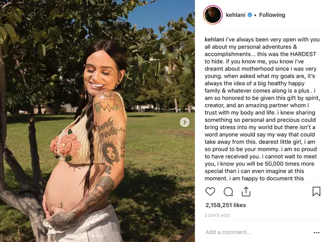 Kehlani Pregnancy Announcement Instagram