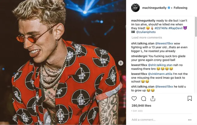 Machine Gun Kelly Instagram Post