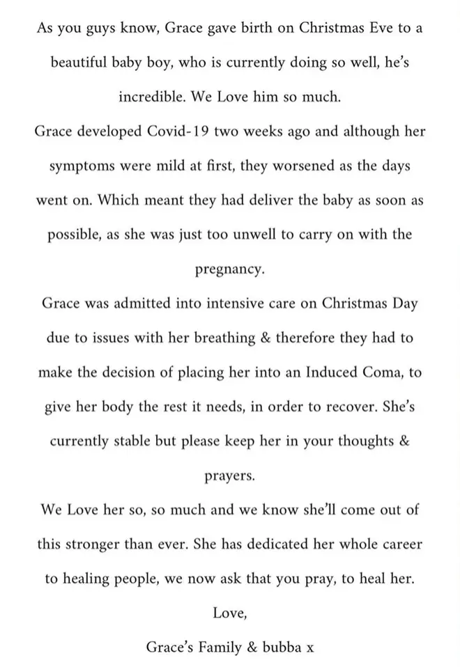 Grace Victory's family releases a statement on Instagram, detailing her health condition