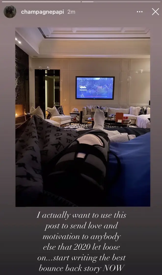 Drake uploads snap from his bed post knee surgery