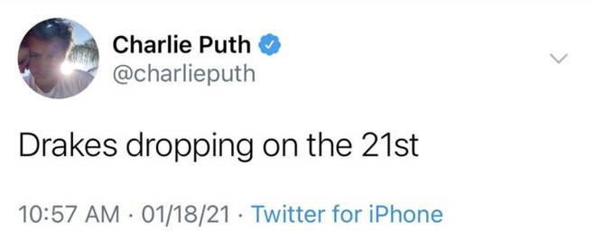 Charlie Puth reveals Drake's album release date