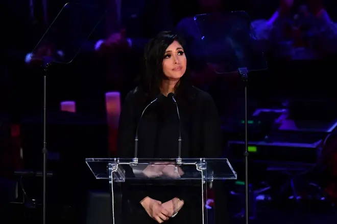 Vanessa Bryant gives speech at Kobe Bryant and Gianna's memorial service in February 2020.