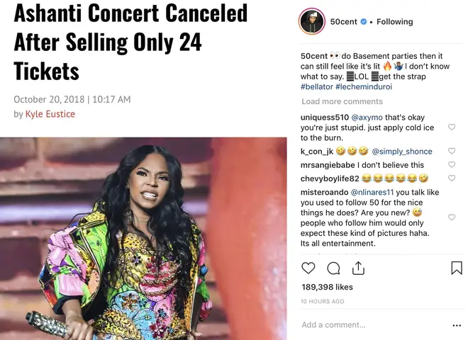 50 Cent went in on Ashanti following the cancelled show.