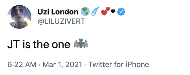 "JT is the one," tweeted Lil Uzi Vert about his girlfriend JT.