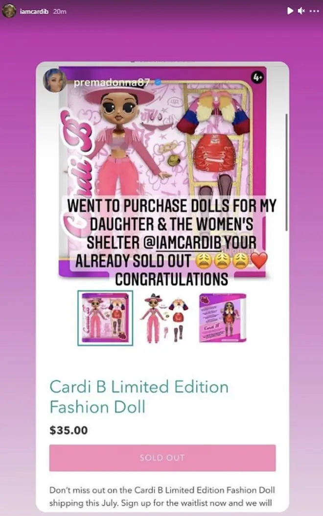Cardi B's doll sold out moments after it was released on Friday (Mar 5).