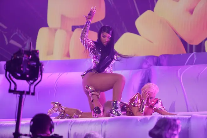 Cardi B and Megan Thee Stallion performing at the 63rd annual Grammy Awards