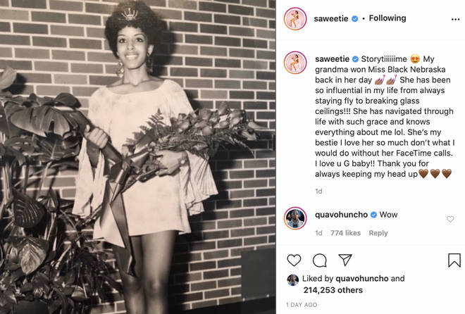 Saweetie pays tribute to her grandmother on Instagram