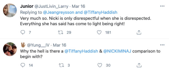 Tiffany Haddish "likes" tweets after her Nicki Minaj comments go viral