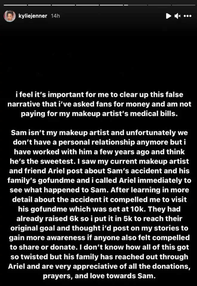 Kylie Jenner addresses backlash she received for asking her fans to donate to her ex-makeup artists GoFund Me account.