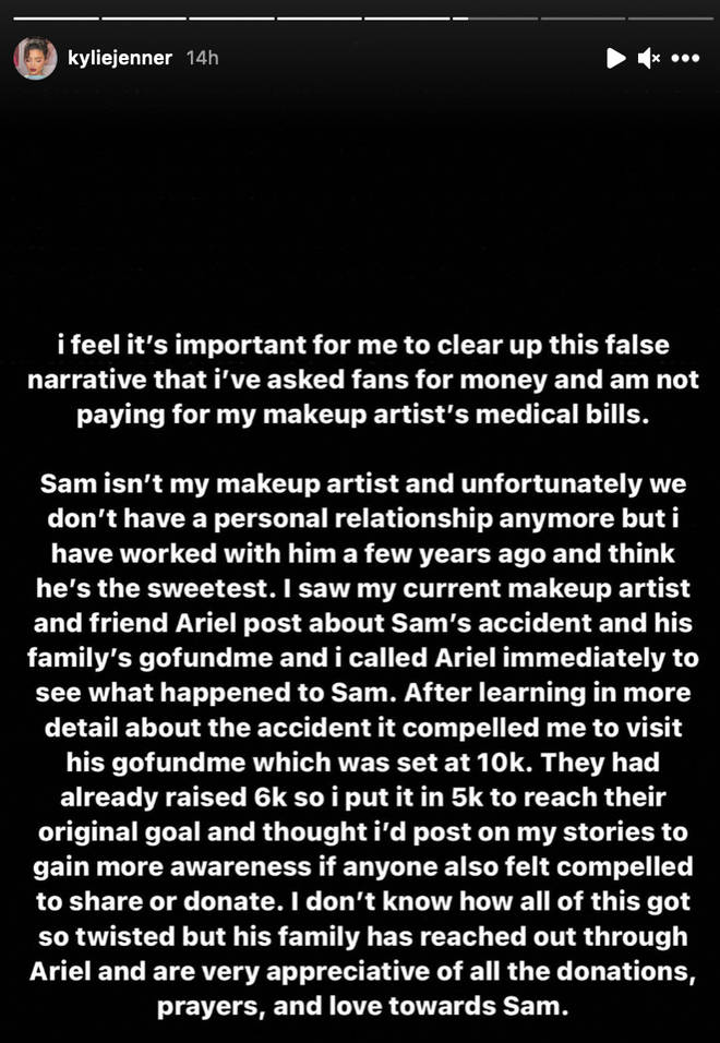 Kylie Jenner addresses backlash she received for asking her fans to donate to her ex-makeup artists GoFund Me account.