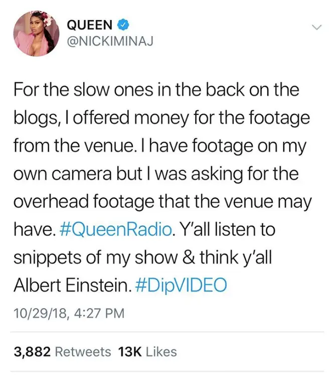 Nicki Minaj Addressing Cardi B Fight