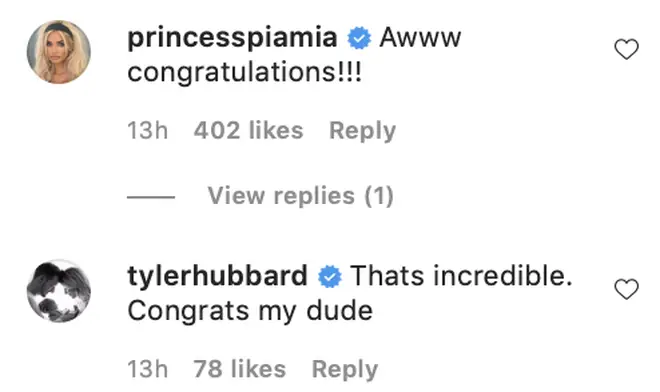 The pairs celebrity pals wished them a congratulations underneath Jason Derulo's Instagram post