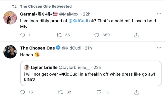 Kid Cudi responds to his fans who are praising him over wearing the floral dress on SNL.