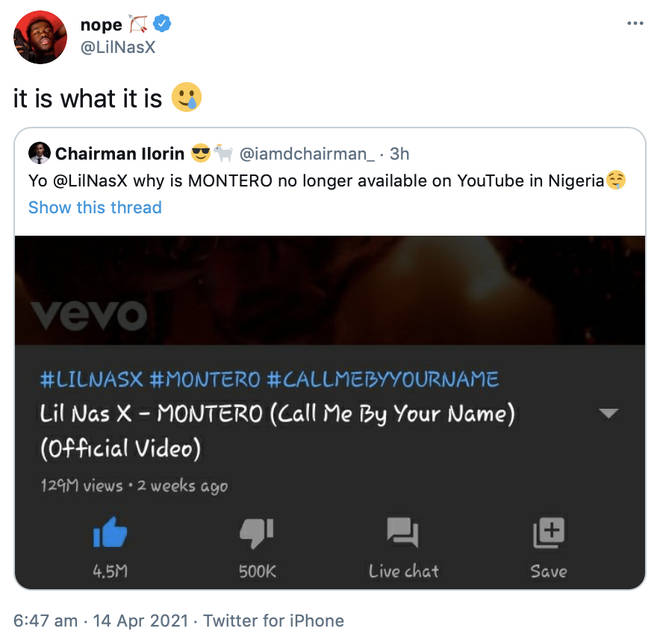 Fans in certain countries have reported that Lil Nas X's 'Montero' is no longer available on streaming services.