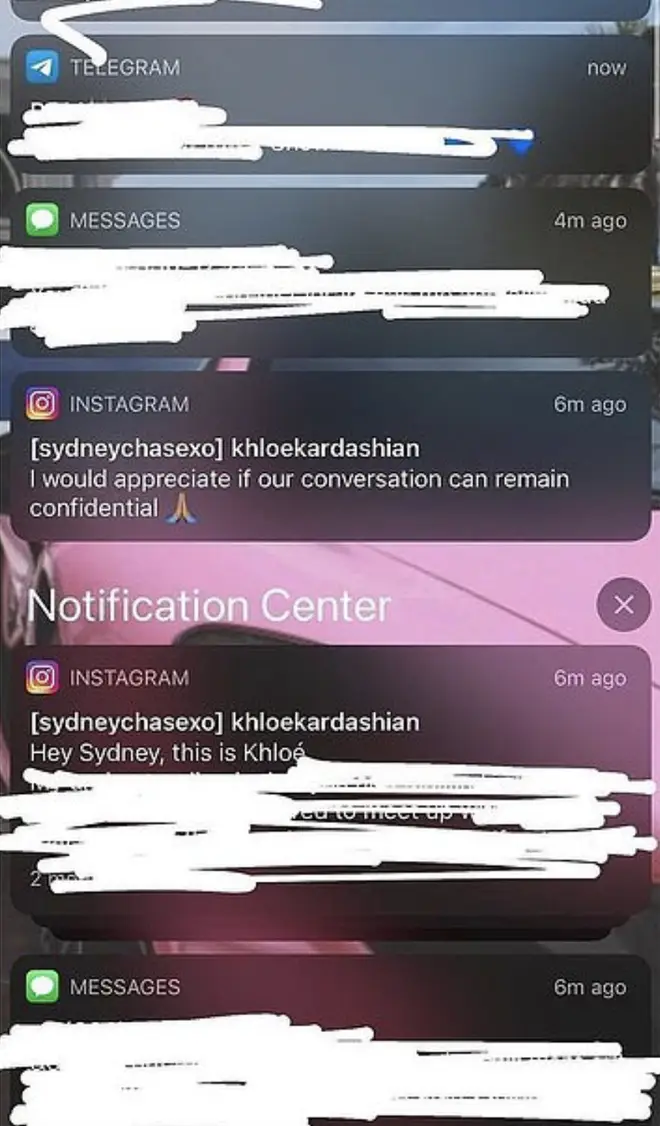Sydney Chase appears to upload alleged messages from Khloe Kardashian on Instagram.