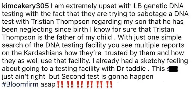 Kimberly Alexander claims Tristan Thompson's DNA test was falsified.