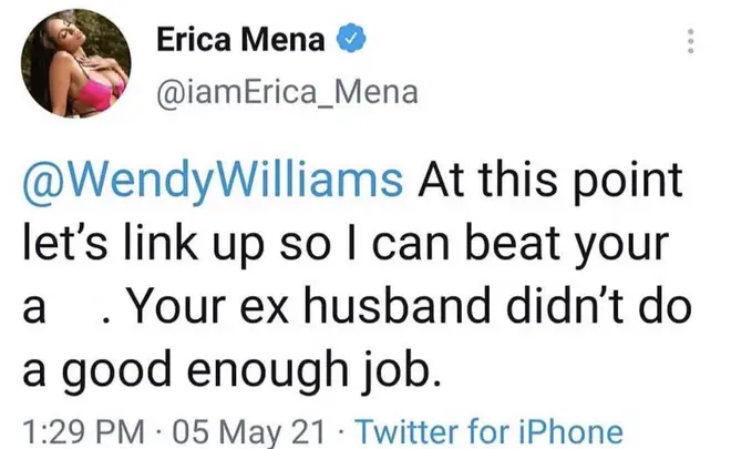Erica Mena responded to Wendy Williams' comments on her pregnancy and marriage on Twitter.
