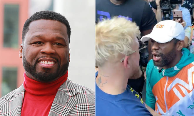 50 Cent trolls Floyd Mayweather's hair after Jake Paul steals his hat