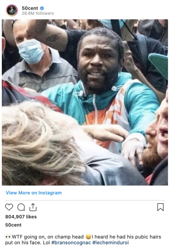 50 Cent trolled Mayweather's hair following the boxer's scuffle with YouTuber Jake Paul.