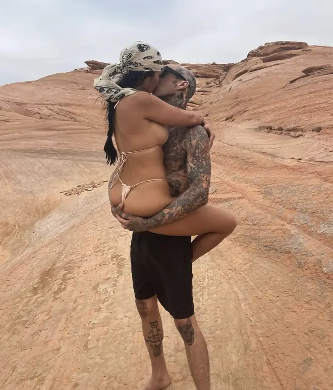 Kourtney Kardashian and Travis Barker display their love for each other in cute photos on Instagram.