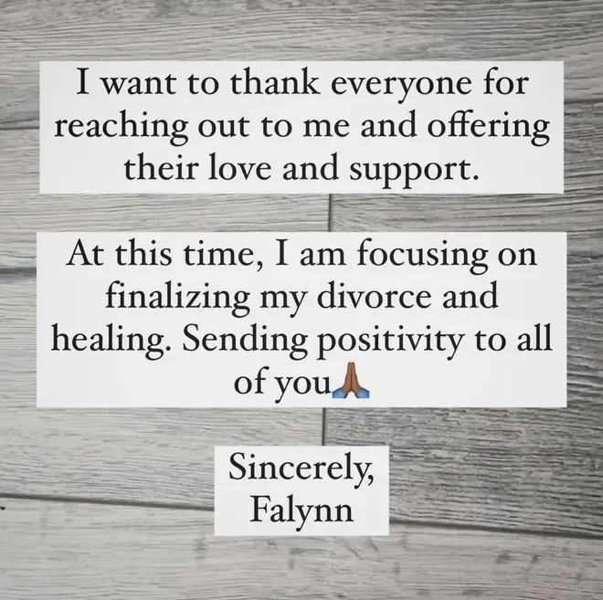 Falynn took to Instagram to release a statement following Porsha and Simon's engagement news.