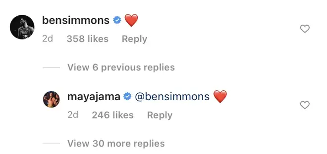 Ben Simmons and Maya Jama have a flirty exchange underneath her Instagram photo.