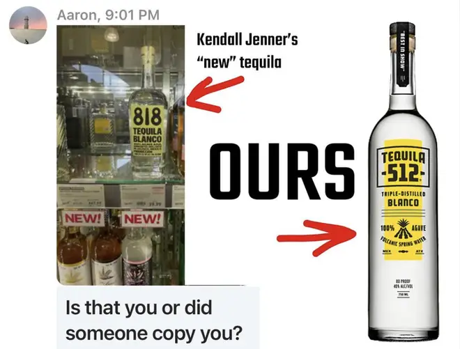 Tequila 512 account calls out Kendall Jenner for similarities between their Tequila brands.