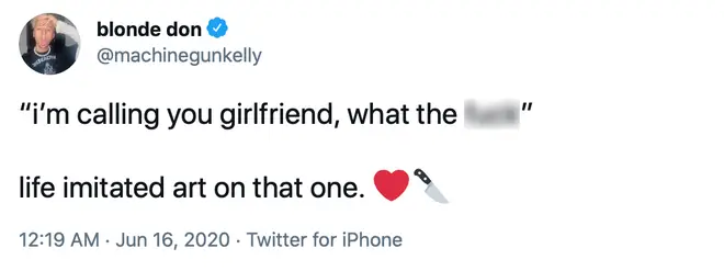 MGK tweets lyrics from his song 'Bloody Valentine'