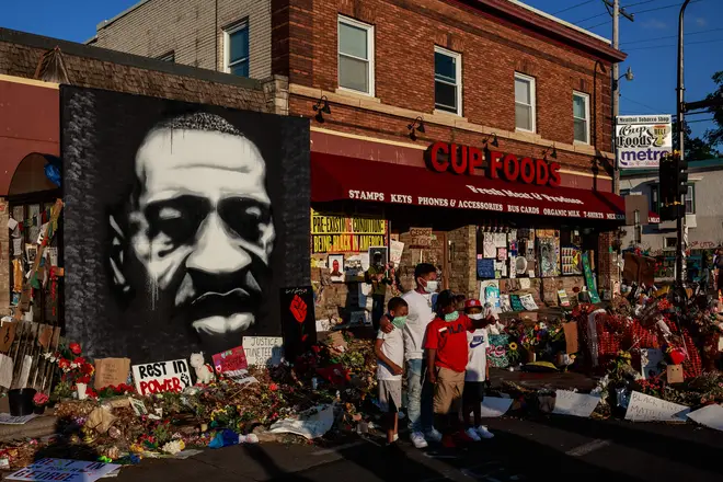 A memorial to George Floyd near the site where he died in police custody, in Minneapolis, Minnesota on June 20, 2020