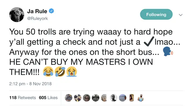 Ja Rule responded to 50's latest vibe on Twitter.