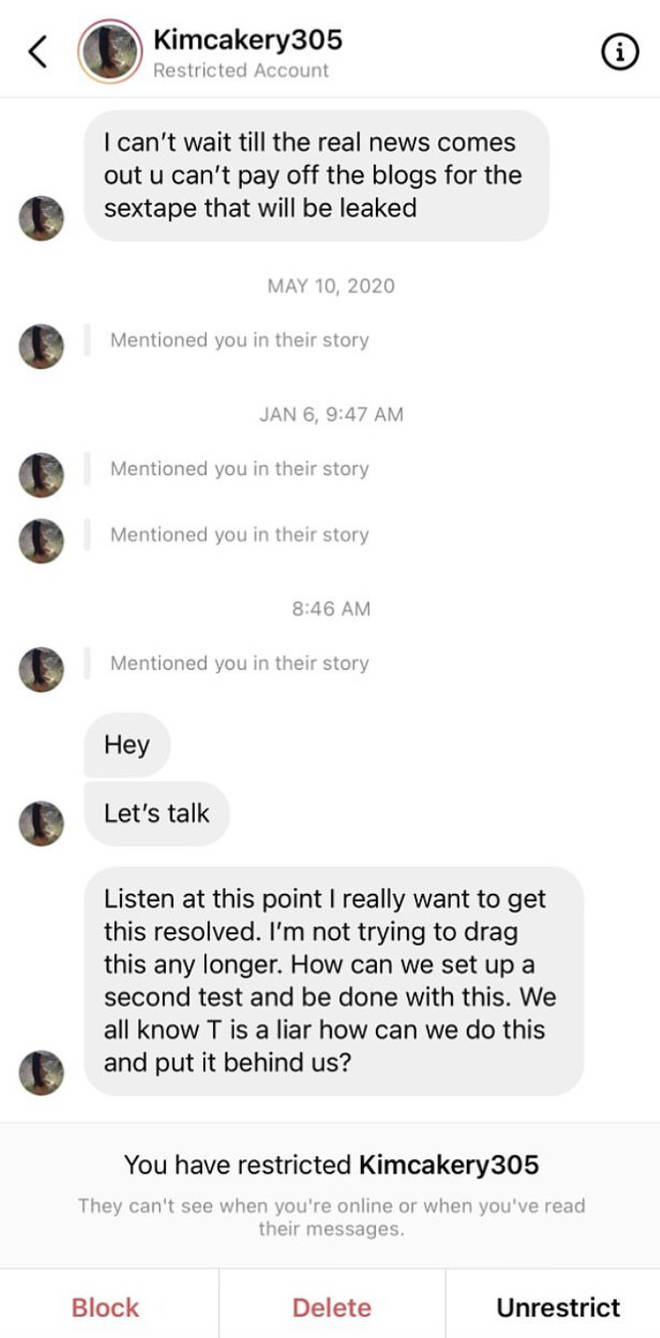 A video screenshot of Kimberly Alexander's Instagram chat reveals that Alexander sent the message to herself.