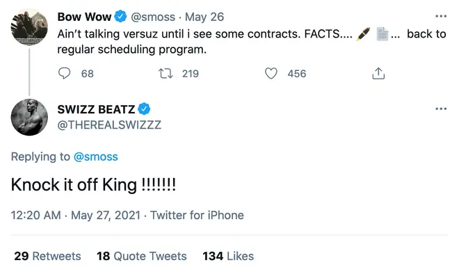 Swizz beats shut down Bow Wow's tweet that the Verzuz wasn't going ahead