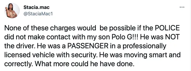 Polo G's mum took to Twitter to address the arrest