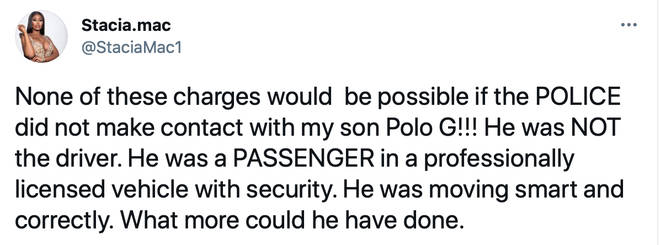 Polo G's mum took to Twitter to address the arrest